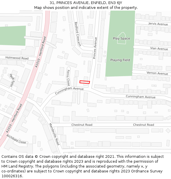 31, PRINCES AVENUE, ENFIELD, EN3 6JY: Location map and indicative extent of plot