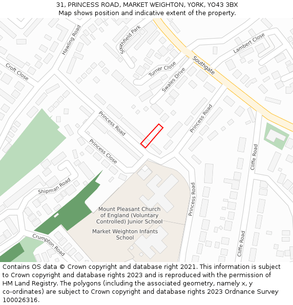 31, PRINCESS ROAD, MARKET WEIGHTON, YORK, YO43 3BX: Location map and indicative extent of plot