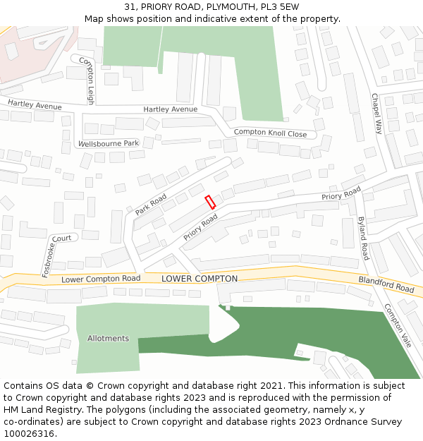 31, PRIORY ROAD, PLYMOUTH, PL3 5EW: Location map and indicative extent of plot