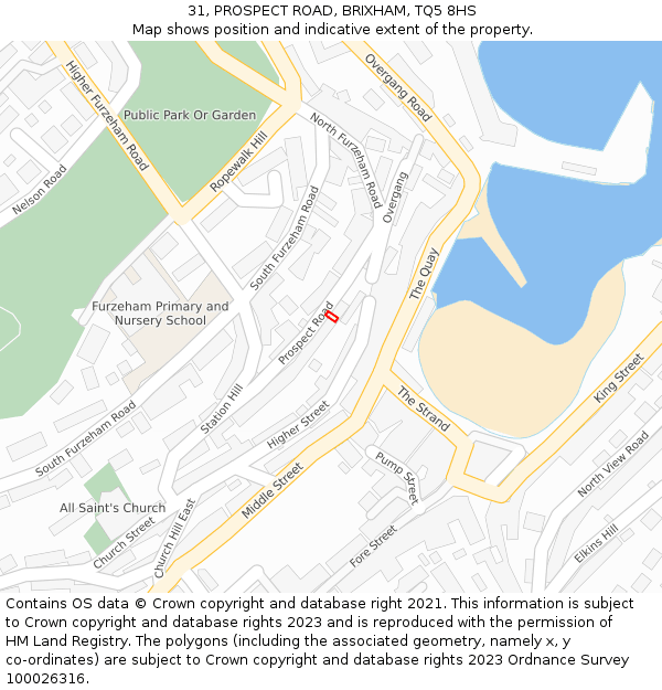 31, PROSPECT ROAD, BRIXHAM, TQ5 8HS: Location map and indicative extent of plot