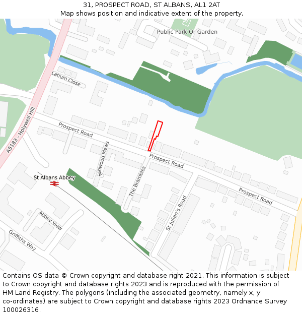31, PROSPECT ROAD, ST ALBANS, AL1 2AT: Location map and indicative extent of plot