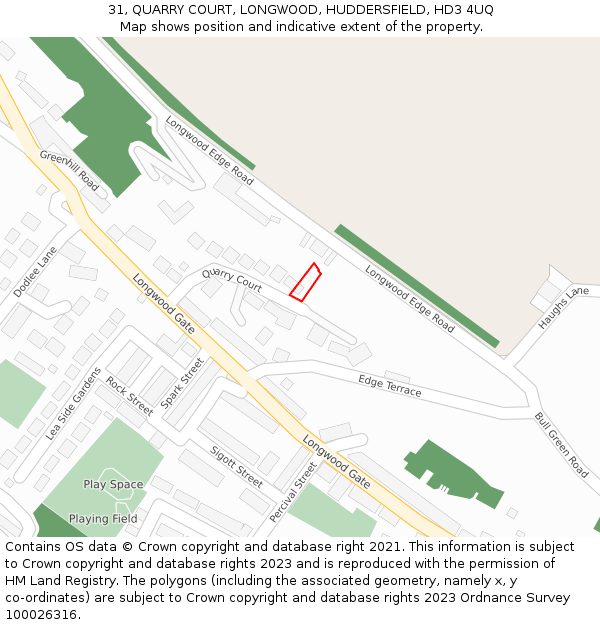 31, QUARRY COURT, LONGWOOD, HUDDERSFIELD, HD3 4UQ: Location map and indicative extent of plot