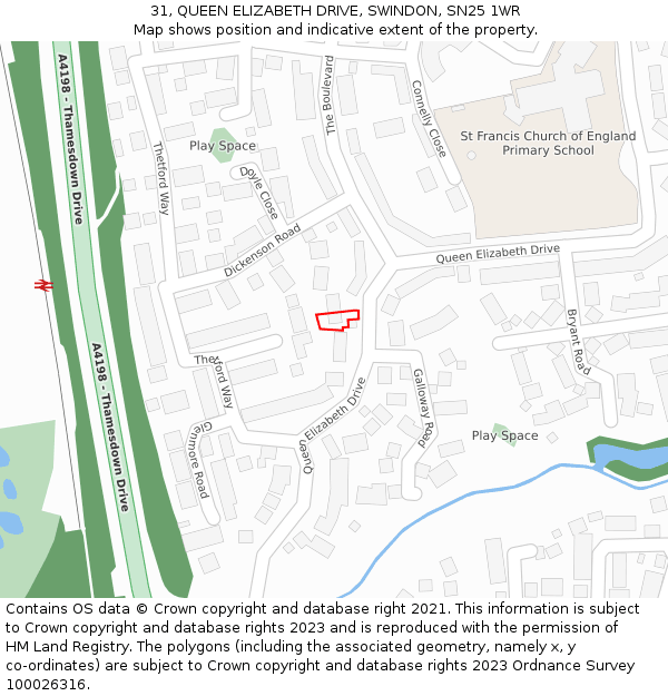 31, QUEEN ELIZABETH DRIVE, SWINDON, SN25 1WR: Location map and indicative extent of plot