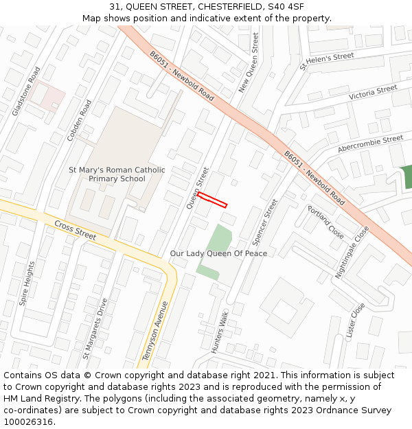 31, QUEEN STREET, CHESTERFIELD, S40 4SF: Location map and indicative extent of plot