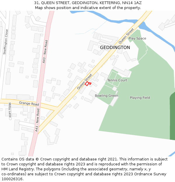 31, QUEEN STREET, GEDDINGTON, KETTERING, NN14 1AZ: Location map and indicative extent of plot