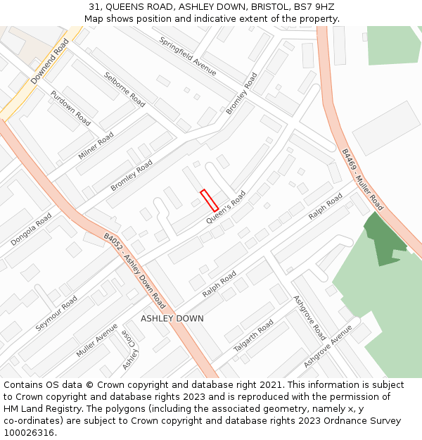 31, QUEENS ROAD, ASHLEY DOWN, BRISTOL, BS7 9HZ: Location map and indicative extent of plot