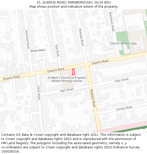 31, QUEENS ROAD, FARNBOROUGH, GU14 6DU: Location map and indicative extent of plot