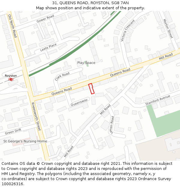 31, QUEENS ROAD, ROYSTON, SG8 7AN: Location map and indicative extent of plot