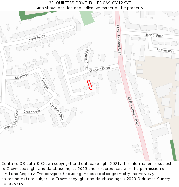 31, QUILTERS DRIVE, BILLERICAY, CM12 9YE: Location map and indicative extent of plot