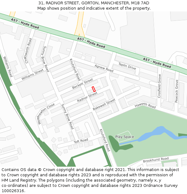 31, RADNOR STREET, GORTON, MANCHESTER, M18 7AD: Location map and indicative extent of plot