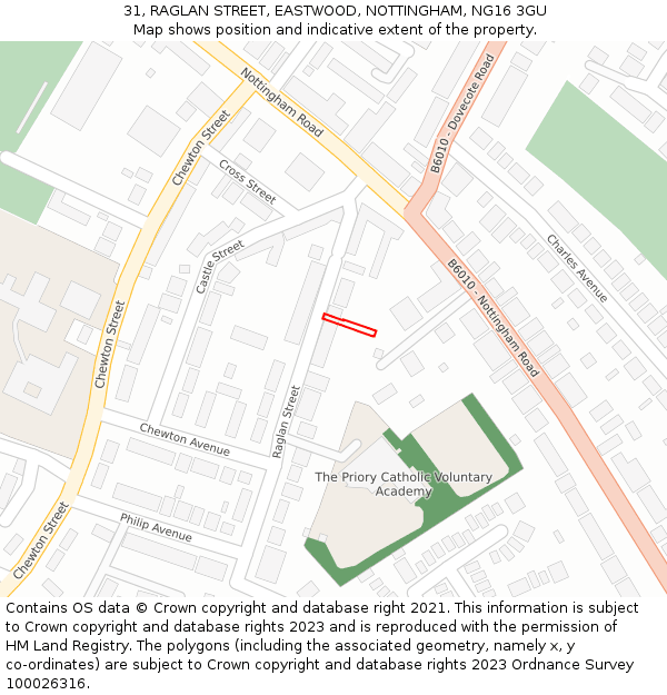 31, RAGLAN STREET, EASTWOOD, NOTTINGHAM, NG16 3GU: Location map and indicative extent of plot