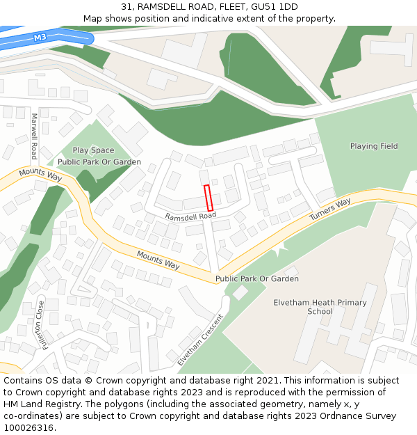 31, RAMSDELL ROAD, FLEET, GU51 1DD: Location map and indicative extent of plot