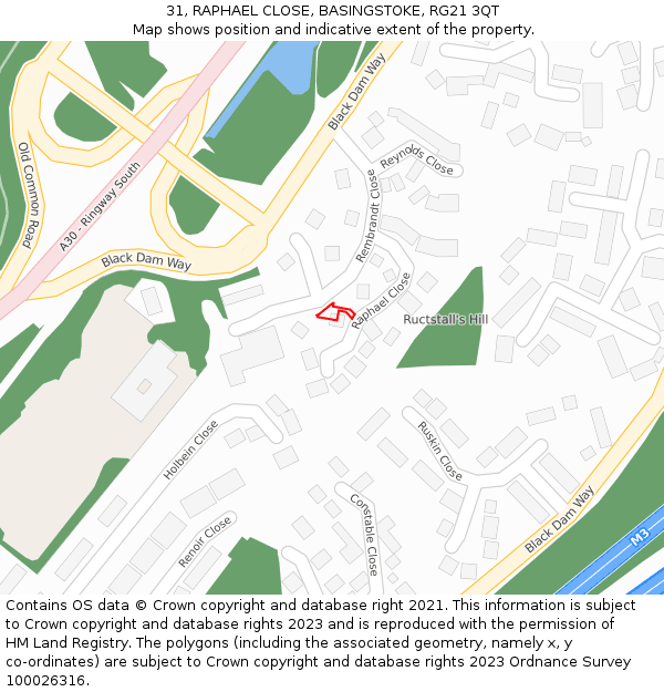 31, RAPHAEL CLOSE, BASINGSTOKE, RG21 3QT: Location map and indicative extent of plot