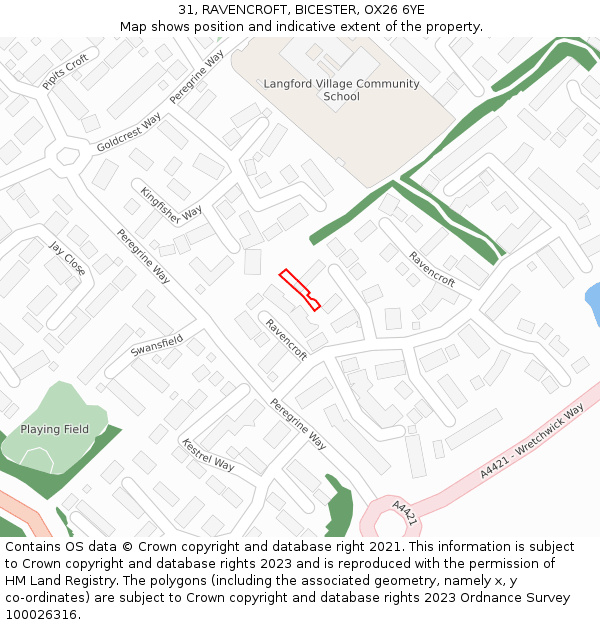 31, RAVENCROFT, BICESTER, OX26 6YE: Location map and indicative extent of plot