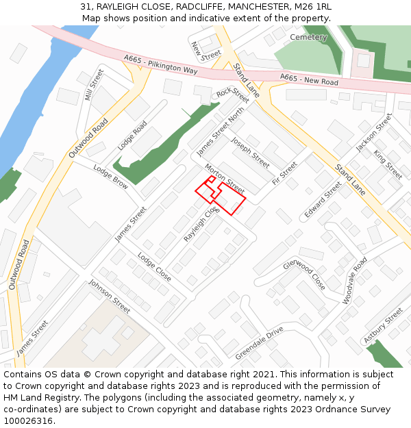 31, RAYLEIGH CLOSE, RADCLIFFE, MANCHESTER, M26 1RL: Location map and indicative extent of plot