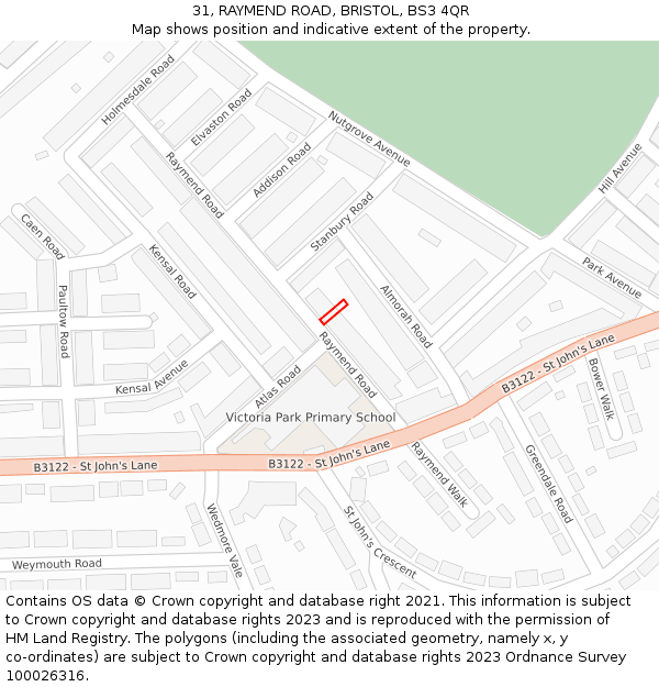 31, RAYMEND ROAD, BRISTOL, BS3 4QR: Location map and indicative extent of plot