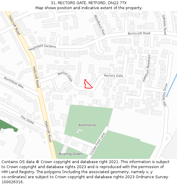 31, RECTORS GATE, RETFORD, DN22 7TX: Location map and indicative extent of plot