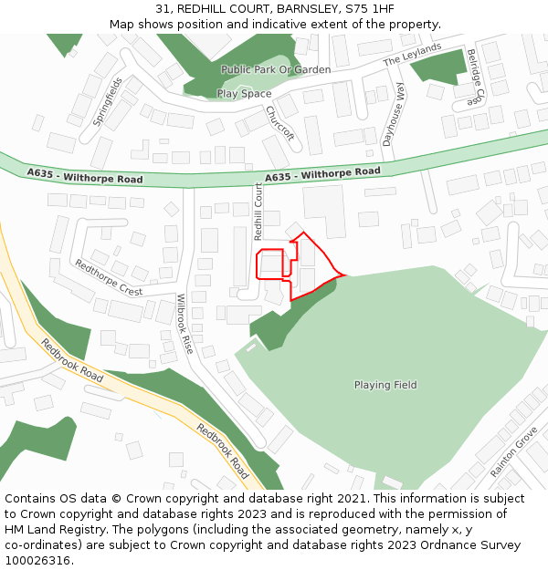 31, REDHILL COURT, BARNSLEY, S75 1HF: Location map and indicative extent of plot