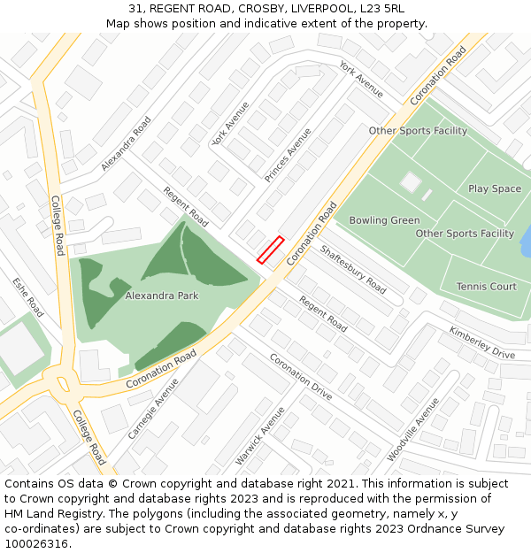 31, REGENT ROAD, CROSBY, LIVERPOOL, L23 5RL: Location map and indicative extent of plot