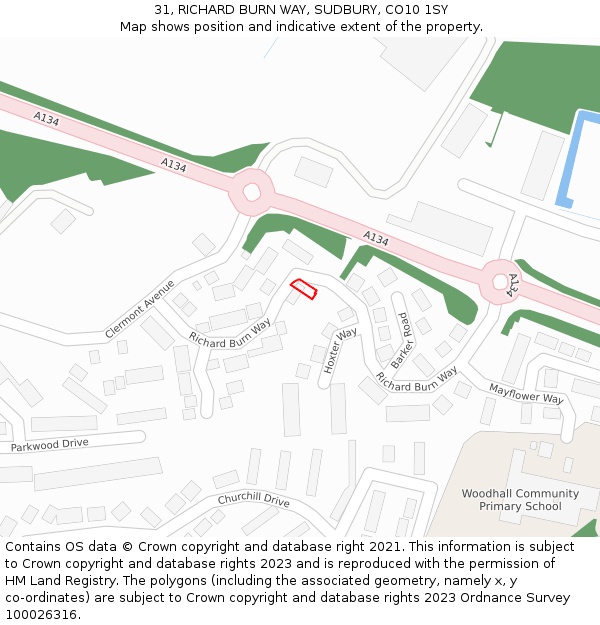 31, RICHARD BURN WAY, SUDBURY, CO10 1SY: Location map and indicative extent of plot