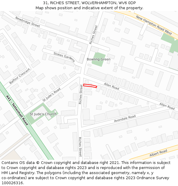 31, RICHES STREET, WOLVERHAMPTON, WV6 0DP: Location map and indicative extent of plot