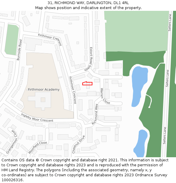 31, RICHMOND WAY, DARLINGTON, DL1 4RL: Location map and indicative extent of plot