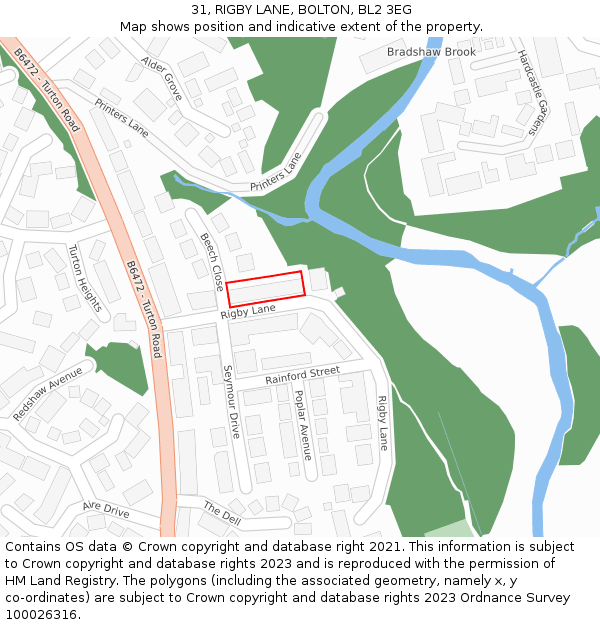 31, RIGBY LANE, BOLTON, BL2 3EG: Location map and indicative extent of plot