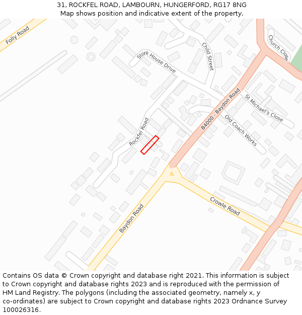 31, ROCKFEL ROAD, LAMBOURN, HUNGERFORD, RG17 8NG: Location map and indicative extent of plot