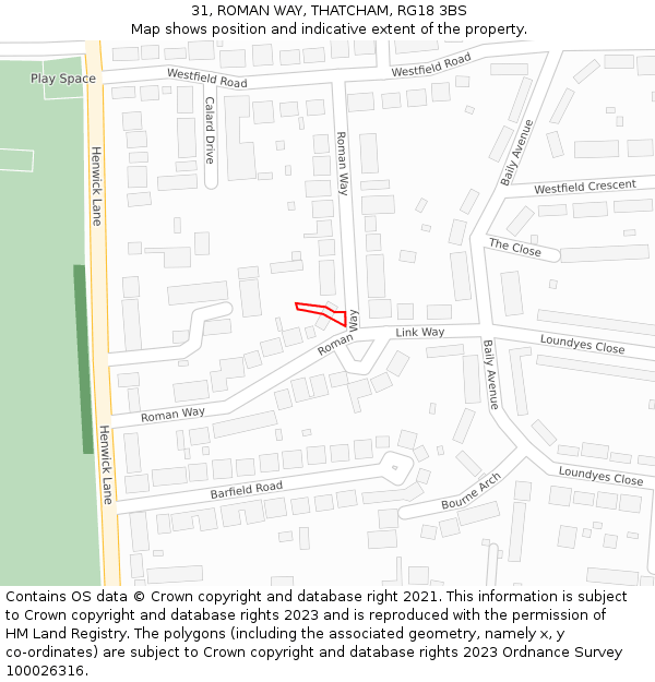 31, ROMAN WAY, THATCHAM, RG18 3BS: Location map and indicative extent of plot