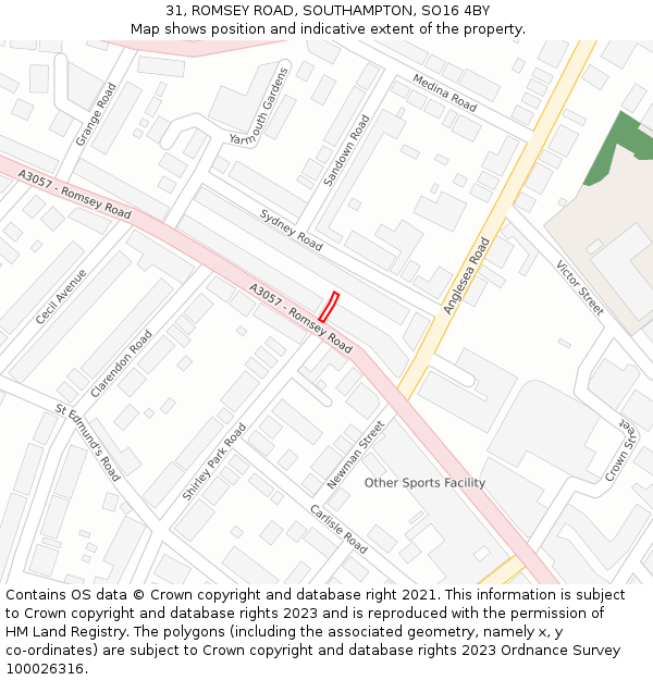31, ROMSEY ROAD, SOUTHAMPTON, SO16 4BY: Location map and indicative extent of plot