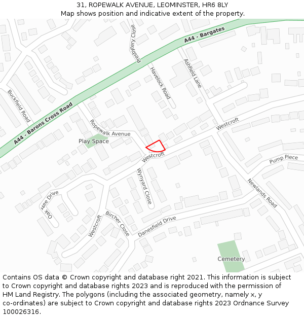 31, ROPEWALK AVENUE, LEOMINSTER, HR6 8LY: Location map and indicative extent of plot