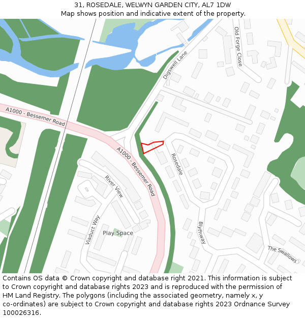 31, ROSEDALE, WELWYN GARDEN CITY, AL7 1DW: Location map and indicative extent of plot