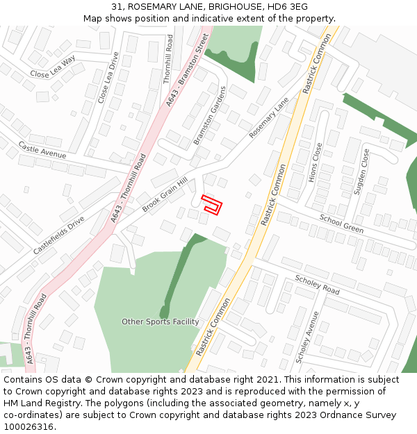 31, ROSEMARY LANE, BRIGHOUSE, HD6 3EG: Location map and indicative extent of plot