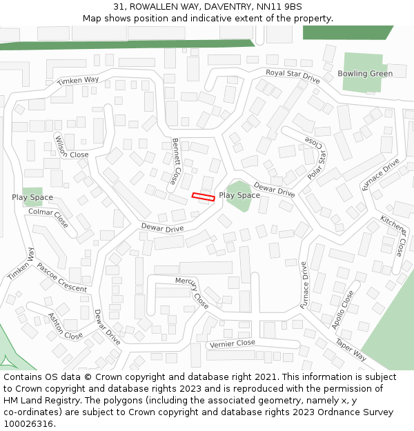 31, ROWALLEN WAY, DAVENTRY, NN11 9BS: Location map and indicative extent of plot