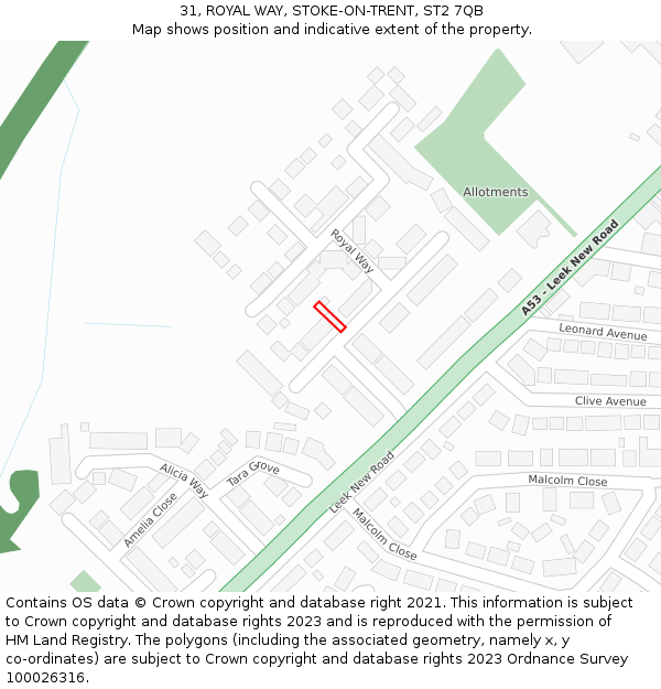 31, ROYAL WAY, STOKE-ON-TRENT, ST2 7QB: Location map and indicative extent of plot