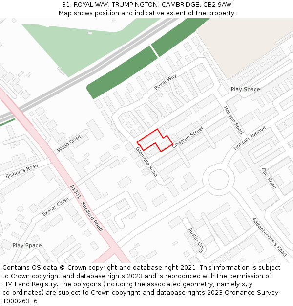 31, ROYAL WAY, TRUMPINGTON, CAMBRIDGE, CB2 9AW: Location map and indicative extent of plot