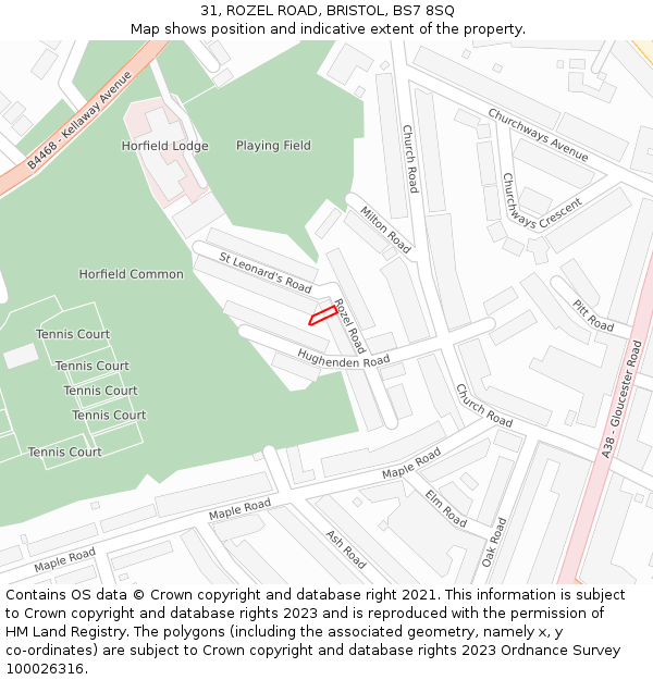 31, ROZEL ROAD, BRISTOL, BS7 8SQ: Location map and indicative extent of plot