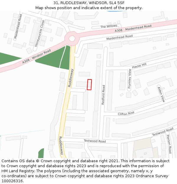 31, RUDDLESWAY, WINDSOR, SL4 5SF: Location map and indicative extent of plot