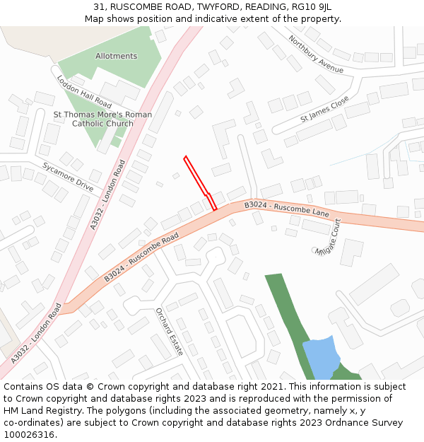 31, RUSCOMBE ROAD, TWYFORD, READING, RG10 9JL: Location map and indicative extent of plot