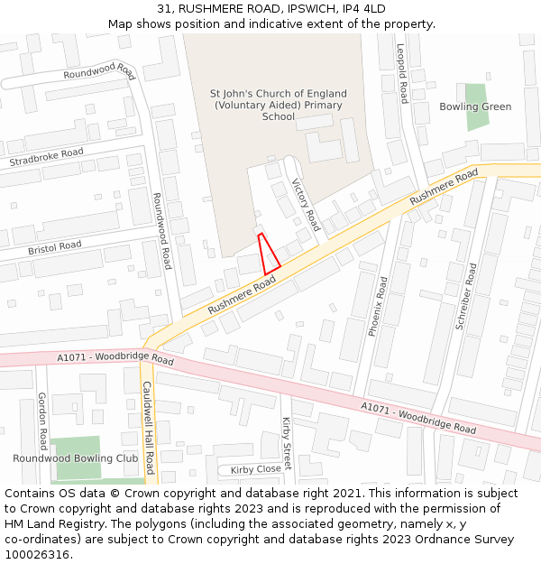 31, RUSHMERE ROAD, IPSWICH, IP4 4LD: Location map and indicative extent of plot