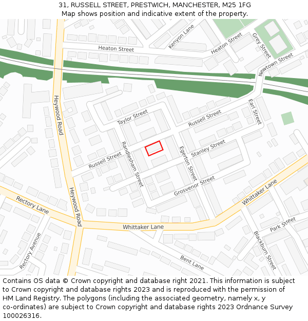 31, RUSSELL STREET, PRESTWICH, MANCHESTER, M25 1FG: Location map and indicative extent of plot