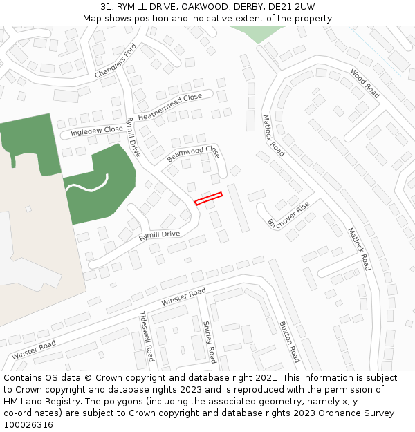 31, RYMILL DRIVE, OAKWOOD, DERBY, DE21 2UW: Location map and indicative extent of plot