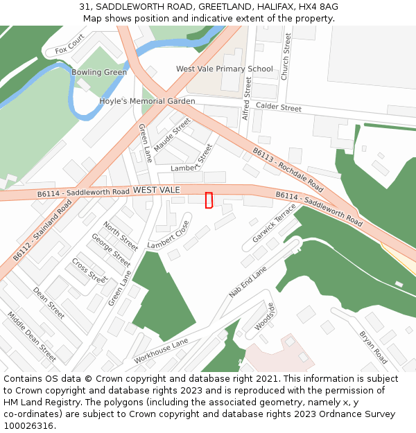 31, SADDLEWORTH ROAD, GREETLAND, HALIFAX, HX4 8AG: Location map and indicative extent of plot