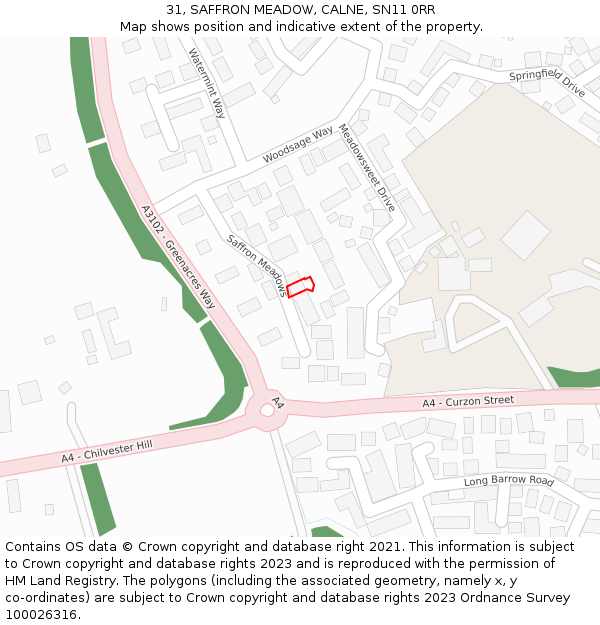 31, SAFFRON MEADOW, CALNE, SN11 0RR: Location map and indicative extent of plot