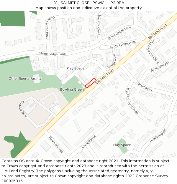 31, SALMET CLOSE, IPSWICH, IP2 9BA: Location map and indicative extent of plot
