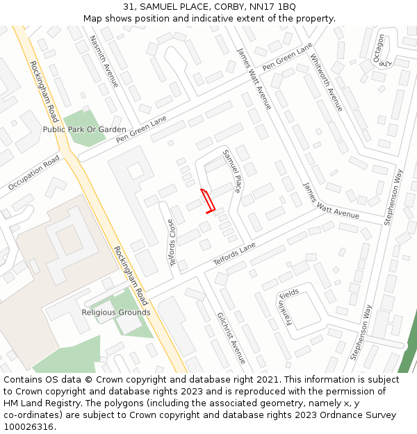 31, SAMUEL PLACE, CORBY, NN17 1BQ: Location map and indicative extent of plot