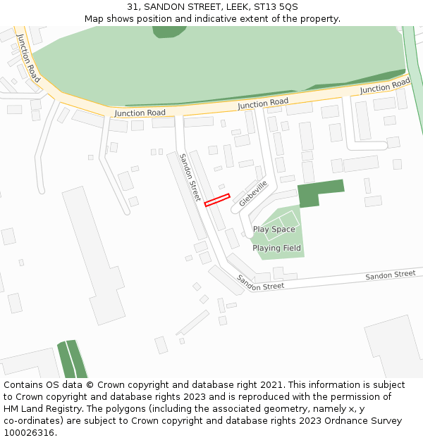 31, SANDON STREET, LEEK, ST13 5QS: Location map and indicative extent of plot