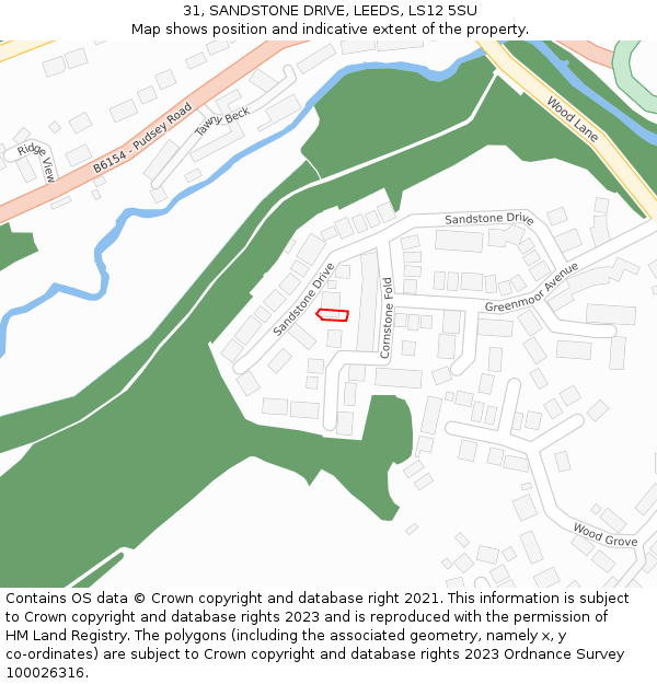 31, SANDSTONE DRIVE, LEEDS, LS12 5SU: Location map and indicative extent of plot
