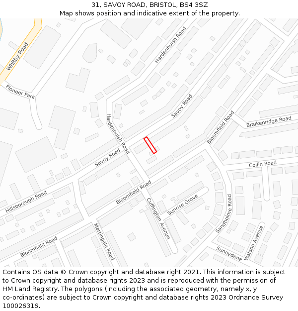 31, SAVOY ROAD, BRISTOL, BS4 3SZ: Location map and indicative extent of plot