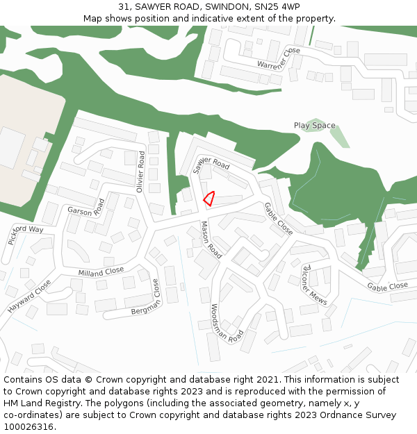 31, SAWYER ROAD, SWINDON, SN25 4WP: Location map and indicative extent of plot